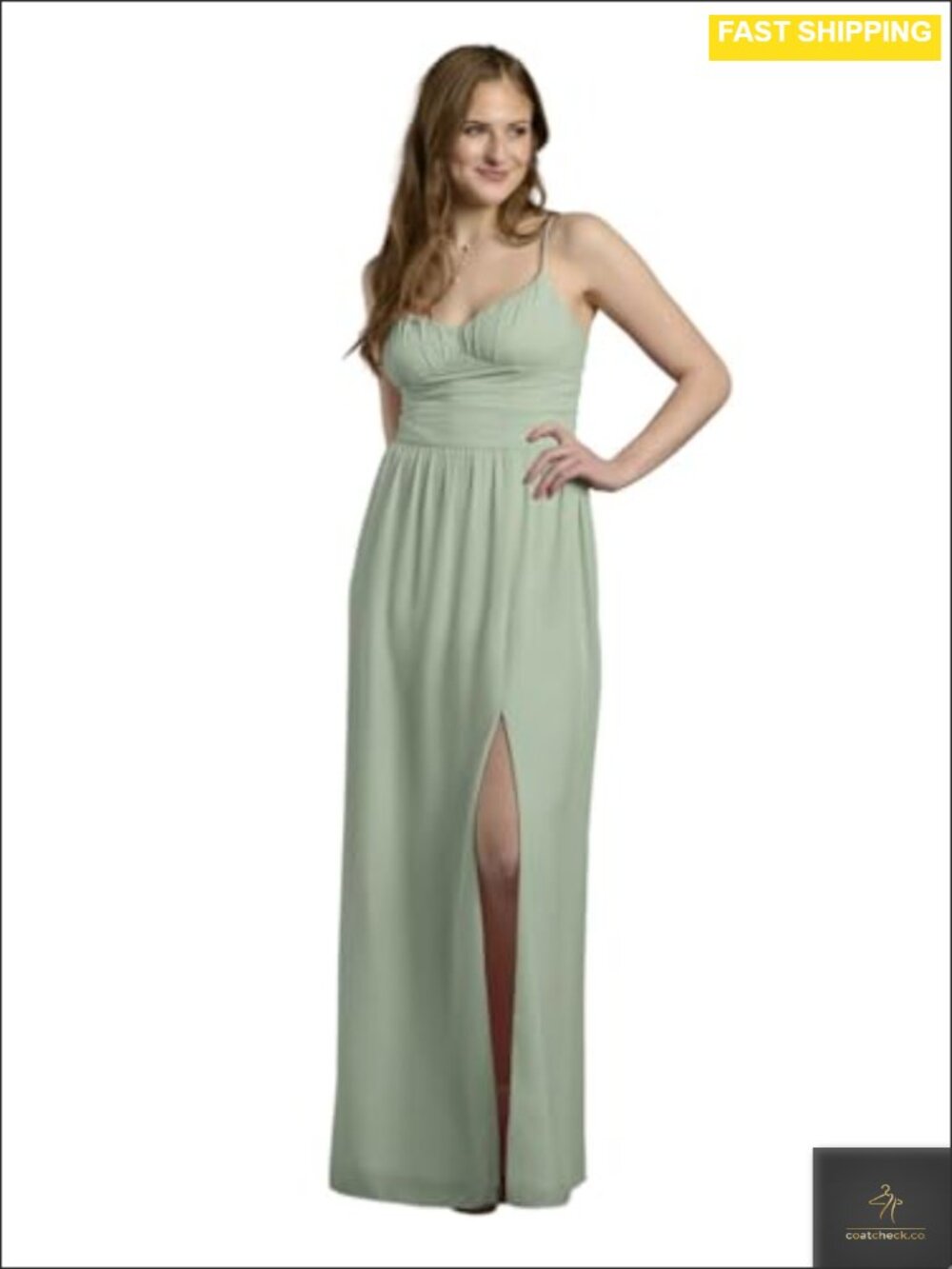 Chiffon Spaghetti Strap A-Line Maxi Dress with Slit Formal